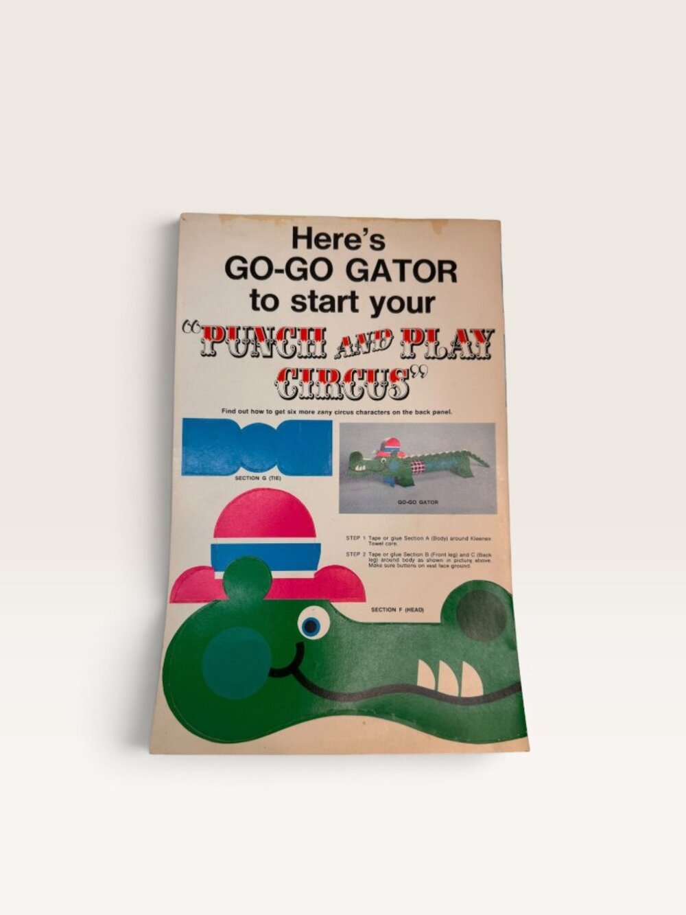 1967 Kleenex Towels Go-Go Gator Punch & Play Circus Paper Toy Unpunched